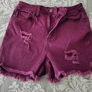 Dip Burgundy Distressed Jean Shorts